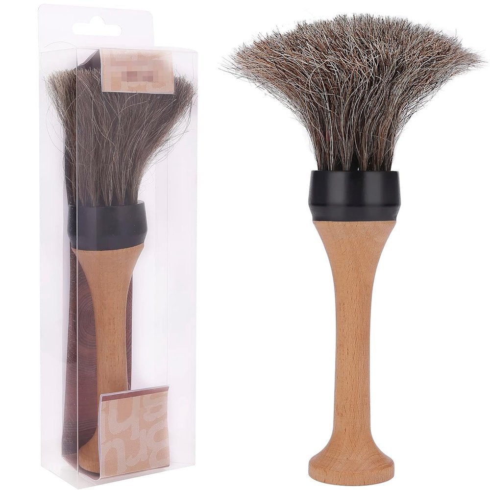 Neck Duster Brush, Barber&Salon Brush to Remove Loose Hair from Neckline and Ears After Haircut, Professional and Home Use, Soft Horse Hair Bristles, Wooden handle