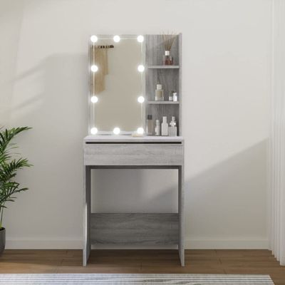 CUMYZO Dressing Table with LED Gray Sonoma 23.6"x15.7"x55.1" Gray 21.3kg/46.86Ib