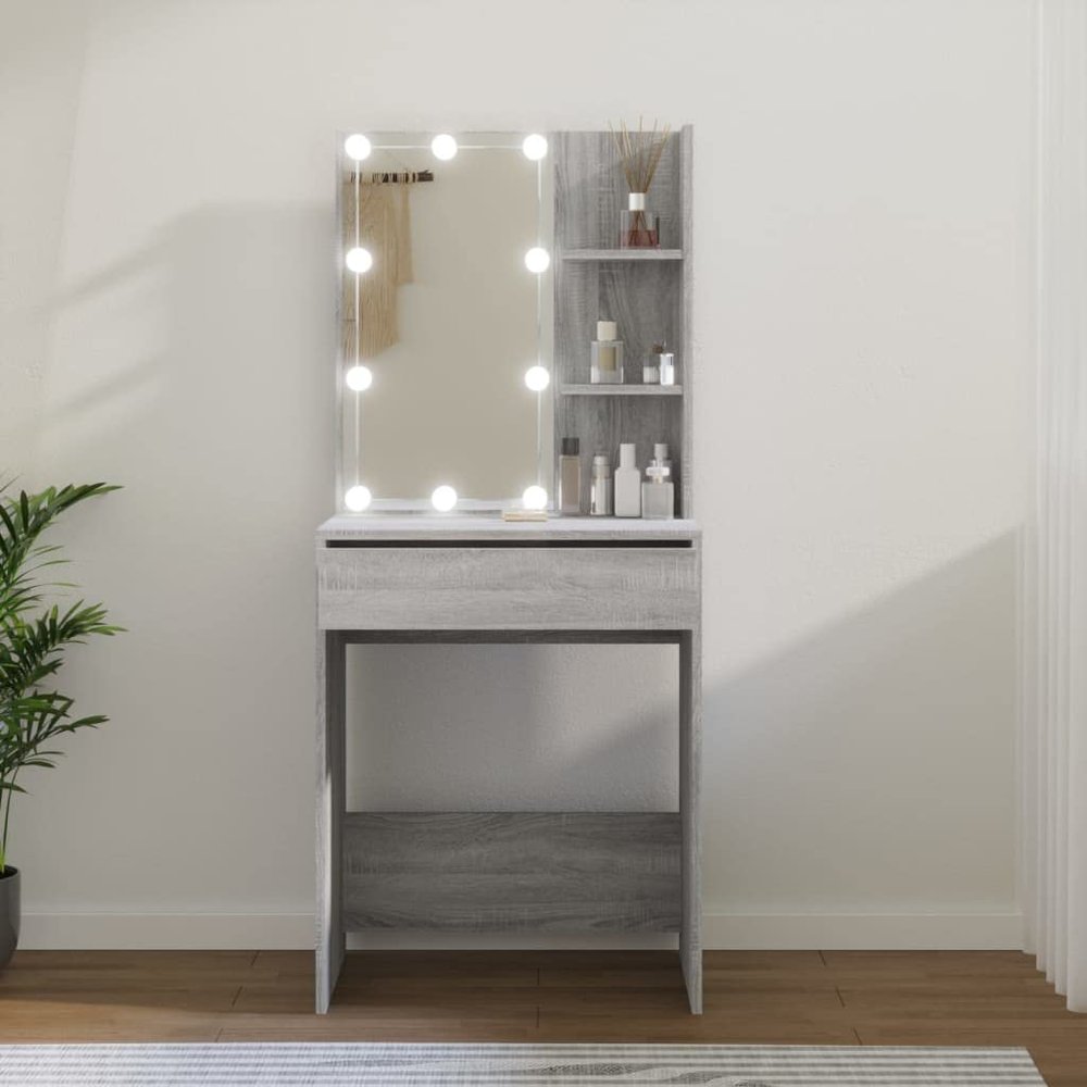 CUMYZO Dressing Table with LED Gray Sonoma 23.6"x15.7"x55.1" Gray 21.3kg/46.86Ib