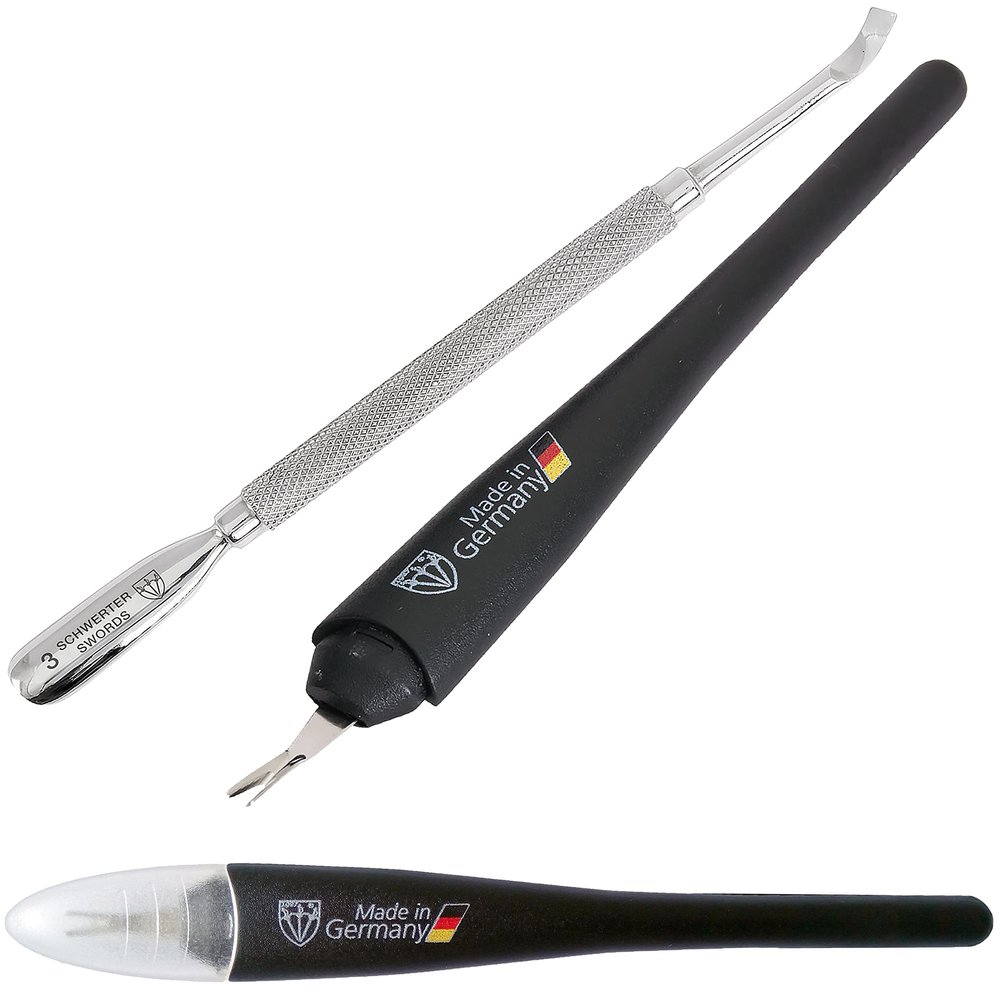 3 Swords Germany - Brand Quality Cuticle Knife Trimmer Remover Cutter (1pc.) and Cuticle Pusher Scratcher (1 pc.) Made in Germany