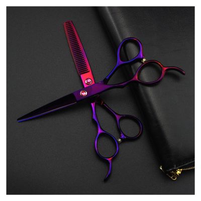 5-Color Professional Left-Handed Barber Scissors,6-inch Barber Scissors Set,Barber Scissors for Sparse Hair,Hairdresser's Scissors Hair Cutting Shears(Purple Set)