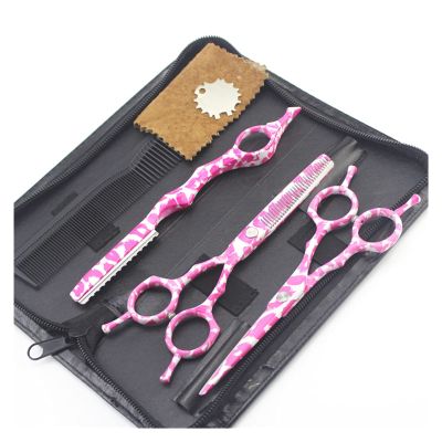 5.5 Inch Pink Leopard Print Hairdressing Scissors JP 440C Barbers Cutting + Thinning + Shaving + Bag Shears Hair Scissors Hair Cutting Shears