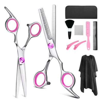 10 Pcs Set Professional 6 '' Hair Scissors with Bag Comb Clip Brush Haircut Thinning Barber Cutting Shears Hairdresser Scissors Hair Cutting Shears(Pink Set)