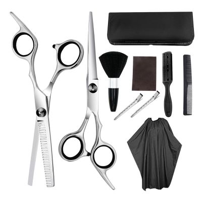 10 Pcs Set Professional 6 '' Hair Scissors with Bag Comb Clip Brush Haircut Thinning Barber Cutting Shears Hairdresser Scissors Hair Cutting Shears(Black Set)