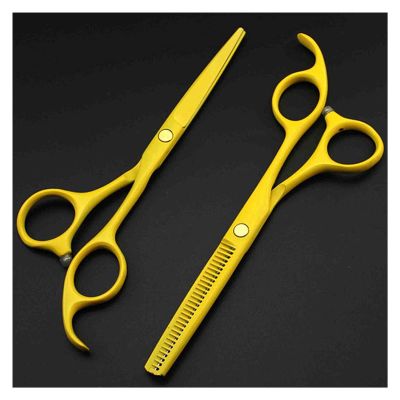 5.5 Inch Color Barber Scissors Set,Barber Scissors,Thinning Barber Scissors,Hairdresser Scissors Hair Cutting Shears(Yellow)