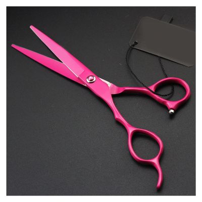 6.0 Inch Rose Red Left-Hand Scissors Professional Hairdressing Scissors Barber Scissors Straight Thin Scissors Hair Cutting Shears(Thinning)