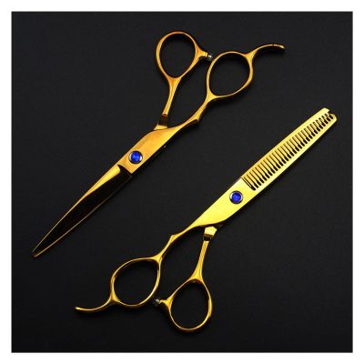 5-Color Professional Left-Handed Barber Scissors,6-inch Barber Scissors Set,Barber Scissors for Sparse Hair,Hairdresser's Scissors Hair Cutting Shears(Gold Set)