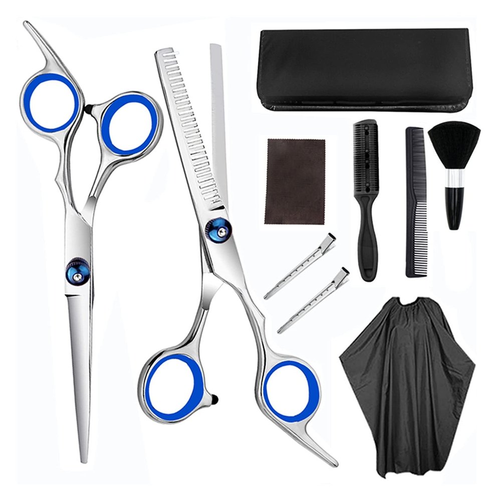 10 Pcs Set Professional 6 '' Hair Scissors with Bag Comb Clip Brush Haircut Thinning Barber Cutting Shears Hairdresser Scissors Hair Cutting Shears(Blue Set)