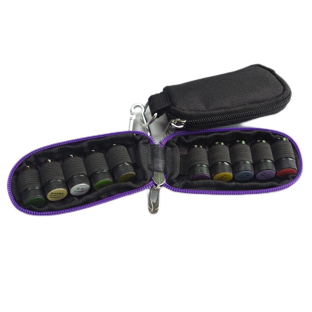 10 Slot Essential Oil Bottle Case Protector Portable Small Essential Oil Bottle Storage Bag Travel Carrying Organizer Perfume Holder Makeup Bag,Black