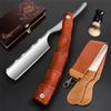 Professional Straight Blade Razor Kit with Strop - Stainless Steel Sharp Shaver Straight Edge Barber Razor for Men Home & Salon Grooming Using (Brown) view 1