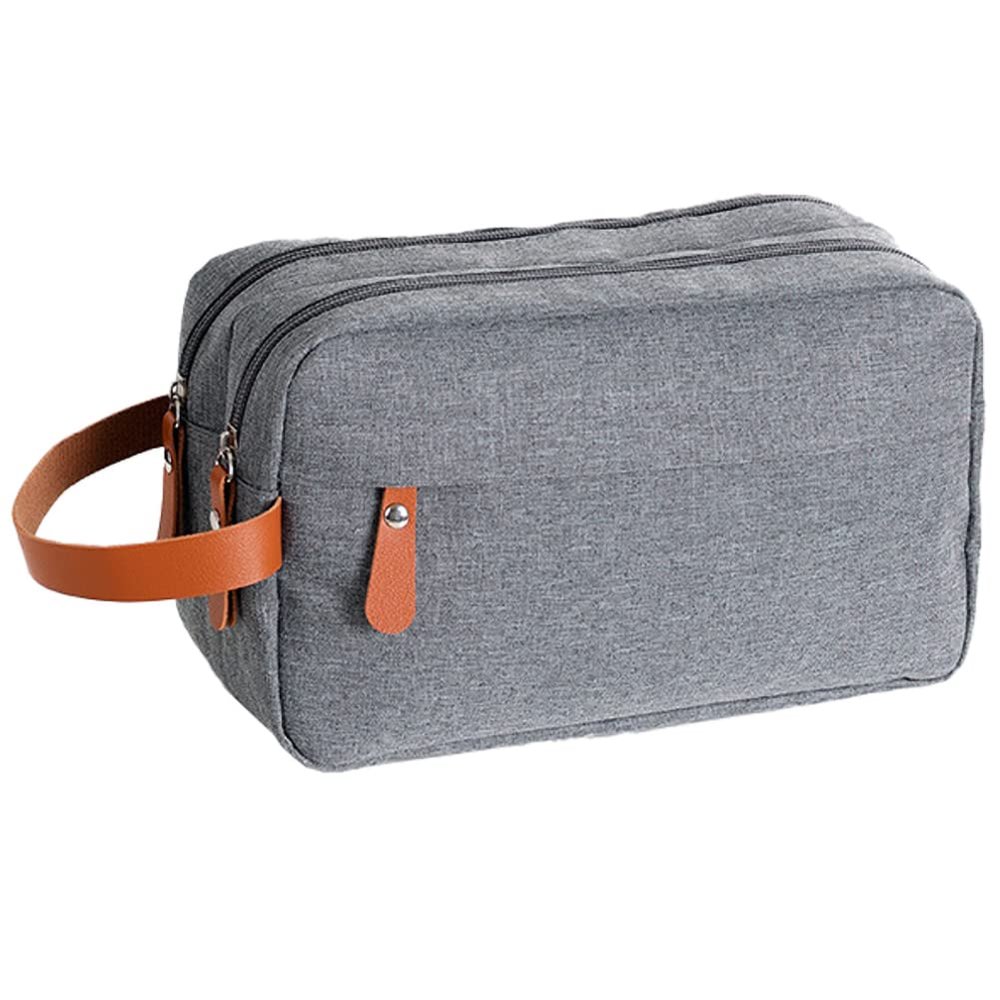 kamumanni Travel Toiletry Bag for Men, Lightweight Makeup Bag with Handle for Women, Compact Shaving Kit Organizer Bag, Gift for Husband/Boyfriend, Grey