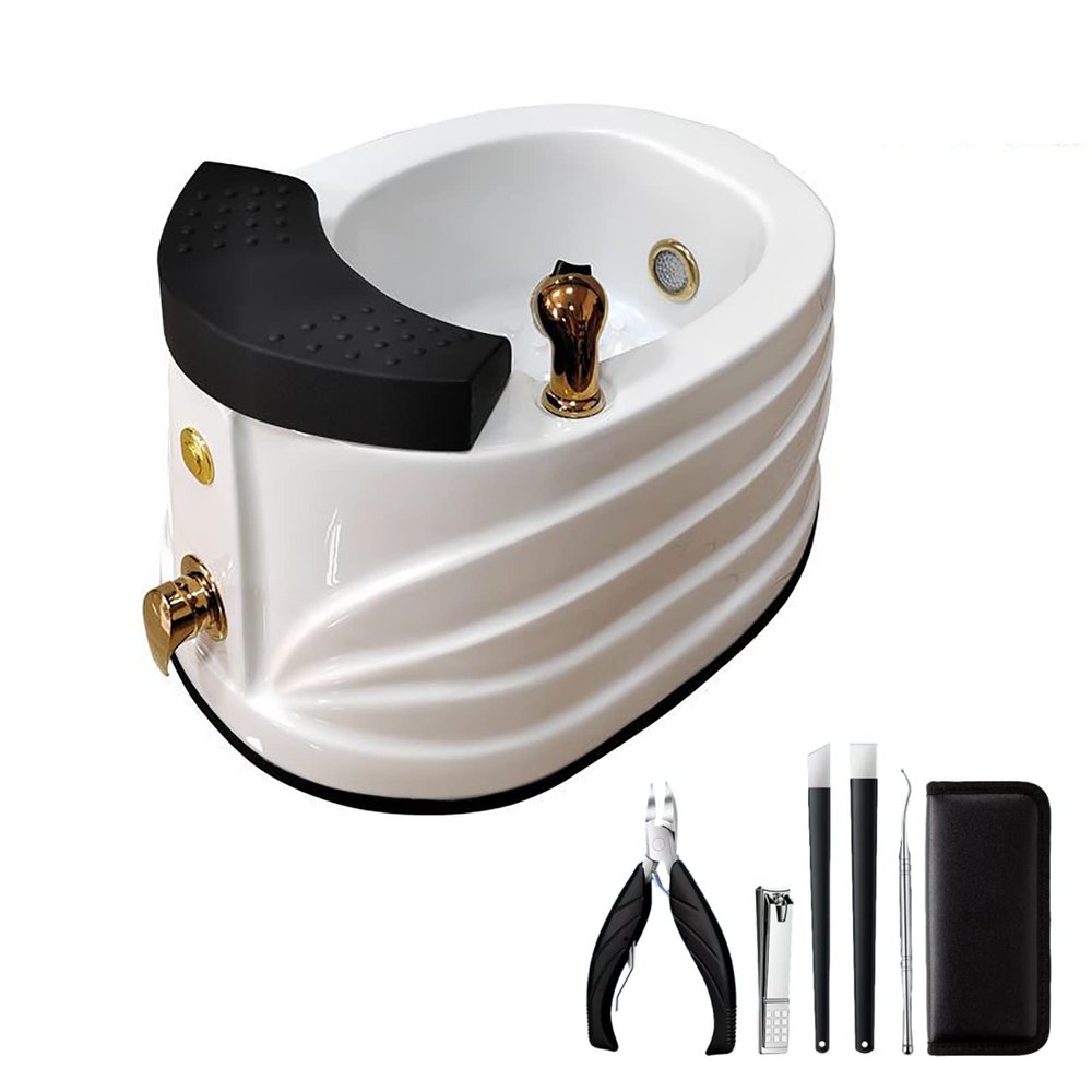 WYOERN Pedicure Foot Spa Foot Bath Basin Pedicure Bowl with Pedicure Foot Rest Acrylic Foot Bath Colorful Light Surfing Oval Footbath Massage Stress Relief for Fatigue (Size : Bath+Pedicure)