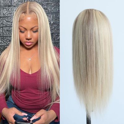 Aprilhair Pre-plucked Ombre #8/613 Light Brown Blonde Highlight Lace Front Wigs Straight Glueless 150% Density Brazilian Virgin Human Hair (20 INCH, 8/613 Lace Front Wig)