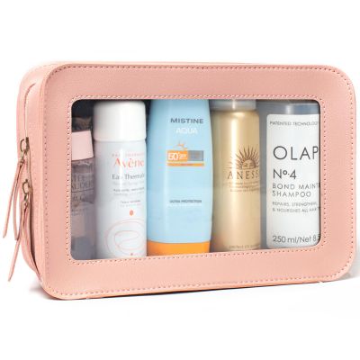 LETGO Clear Toiletry Bag, Portable Travel Makeup Pouch with Zipper, TSA Approved Organizer, PVC Cosmetic for Airport Airline Compliant Pink Car Accessories for Women (Pink)