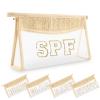 Small Boho Straw Clear Spf Makeup Bags for Women&Girls, Zipper Cosmetic Bag Chenille Varsity Letter Patch Bag, Preppy Cute Toiletry Pouch, Trendy Organizer Storage Bag for Beach Travel Essentials view 1
