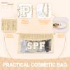 Small Boho Straw Clear Spf Makeup Bags for Women&Girls, Zipper Cosmetic Bag Chenille Varsity Letter Patch Bag, Preppy Cute Toiletry Pouch, Trendy Organizer Storage Bag for Beach Travel Essentials view 3