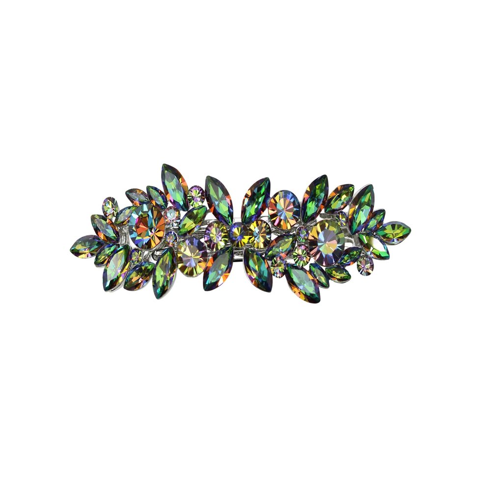 Faship Volcano Rainbow Multicolors Rhinestone Crystal Flower Barrette Clip