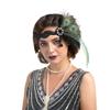 1920S Flapper Feather Headband Beaded Showgirl Headpiece Peacock Feather Elastic Hair Band view 3