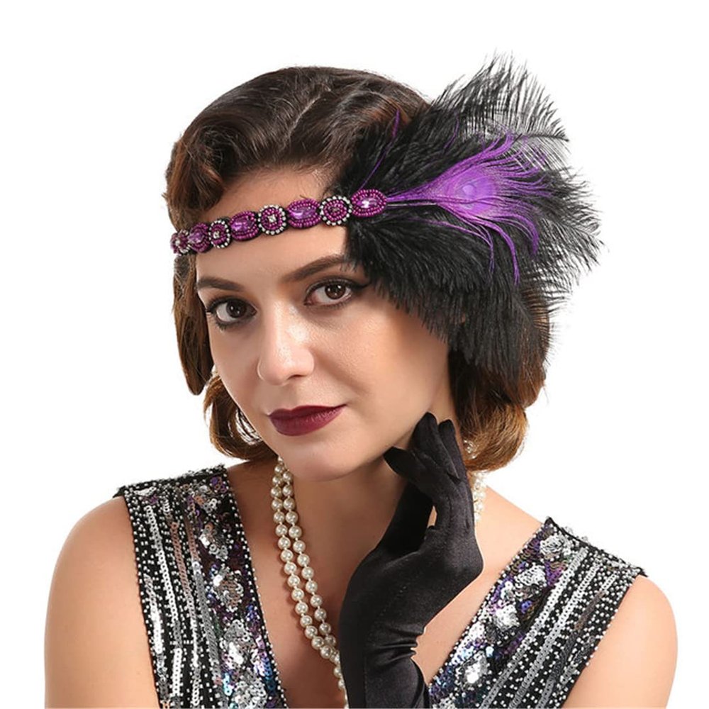 1920S Flapper Headbands Rhinestone Headpiece With Peacock Feather Hair Accessories Showgirl Headpiece