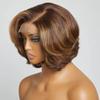 13x6 Body Wave Highlights 4T27 Short Bob Human Hair Wig HD Transparent Lace Front Wig Brazilian Hair honey blonde 4/27 Color 150% Density Short wig Wave Pre Plucked With Baby Hair Women view 2