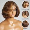 13x6 Body Wave Highlights 4T27 Short Bob Human Hair Wig HD Transparent Lace Front Wig Brazilian Hair honey blonde 4/27 Color 150% Density Short wig Wave Pre Plucked With Baby Hair Women view 4