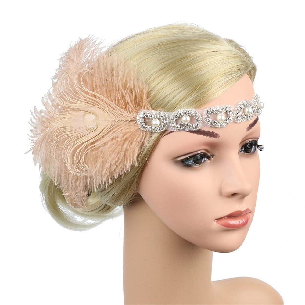 1920S Flapper Headbands Rhinestone Headpiece With Peacock Feather Hair Accessories Showgirl Headpiece