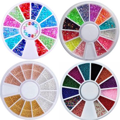 Mesiyun 3D Nail Art Rhinestones Nail Metal Caviar Beads Sparkle Charms Pearls Fashion Nail Art Decorations 4 Wheels