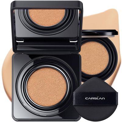 CARSLAN Black Magnet Cushion Foundation - Full Buildable Coverage, Moisturizing, Lightweight, 16H Long-Lasting Glow Looking, Refill Included, 03.Medium Beige