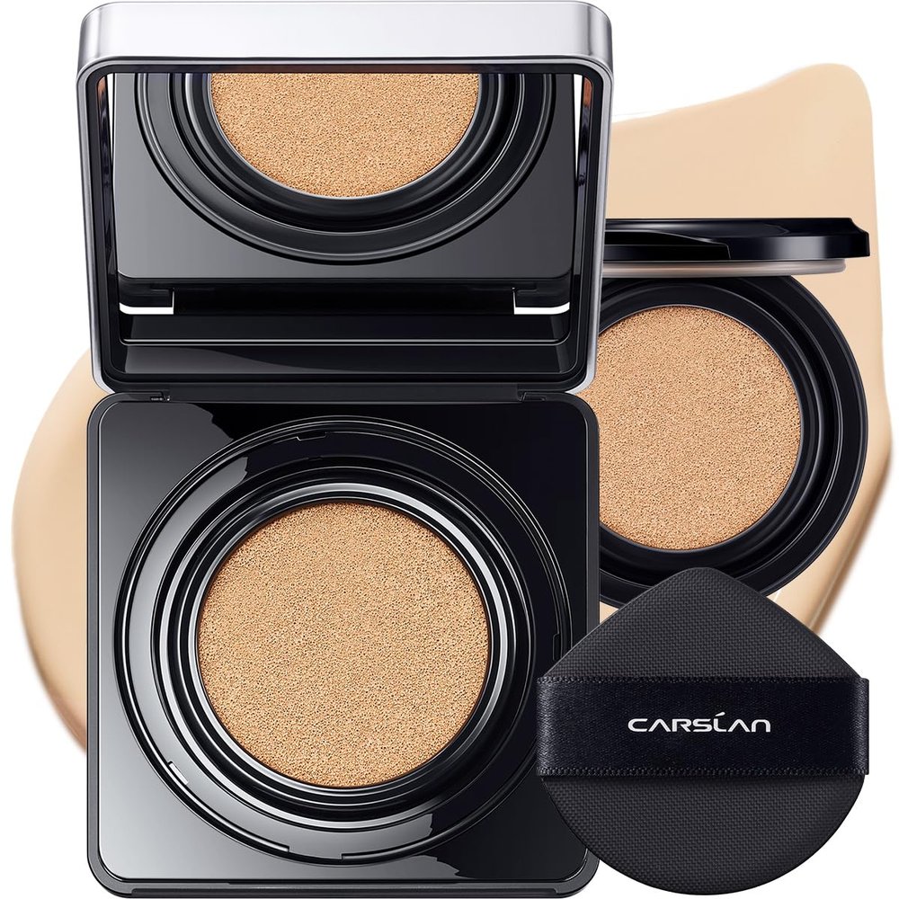 CARSLAN Black Magnet Cushion Foundation - Full Buildable Coverage, Moisturizing, Lightweight, 18H Long-Lasting Glow Looking, Refill Included, K02.Ivory White