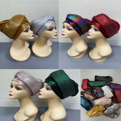 COBRIC A Dozen Turban Hats Women Cap Rhonestones For India Hat Scarves Head Wrap Headband Lady Girl Hair Accessories 12pcs/pack color 1265