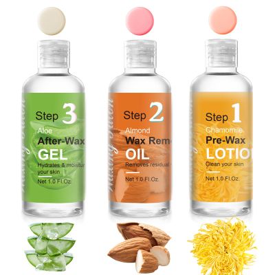 VUEYAA Before And After Waxing Skin Care Kit, Professional Waxing Kit for Women at Home, Pre-Wax Cleanser, Wax Remover Oil, After-Wax Cooling Aloe Vera Gel For Soothing Skin