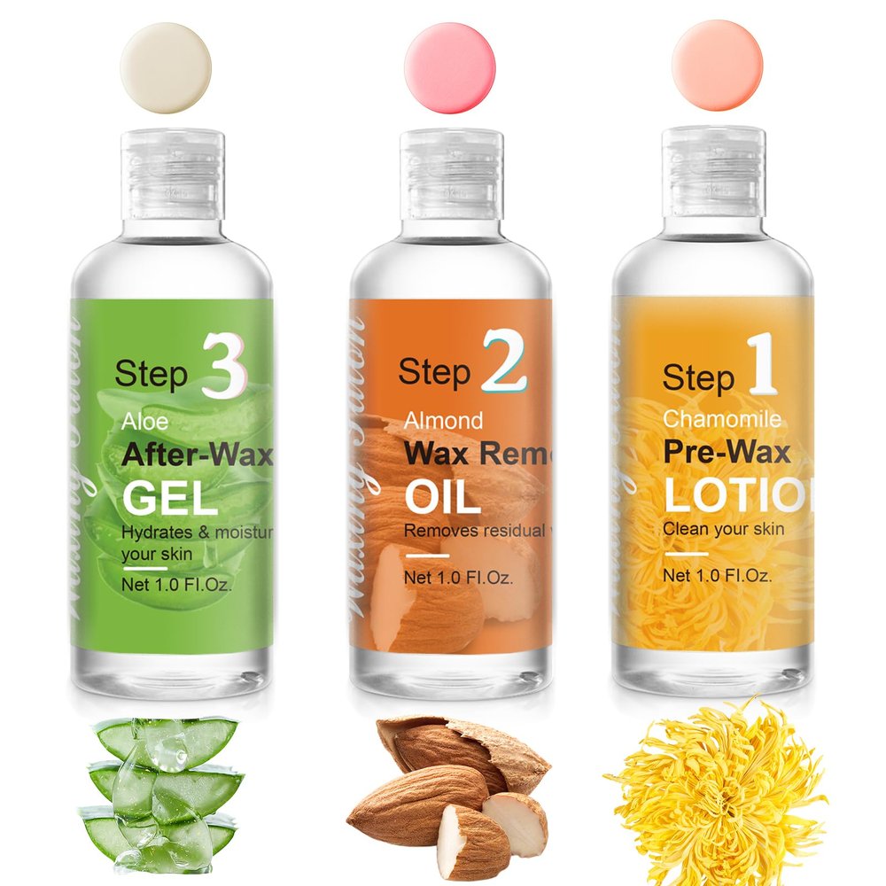 VUEYAA Before And After Waxing Skin Care Kit, Professional Waxing Kit for Women at Home, Pre-Wax Cleanser, Wax Remover Oil, After-Wax Cooling Aloe Vera Gel For Soothing Skin