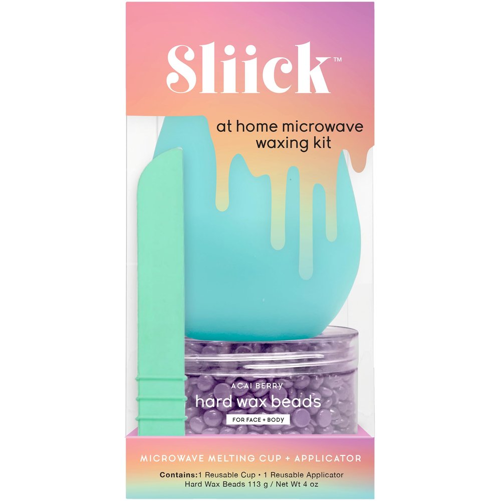Sliick At Home Waxing Kit for Women Acai Berry Scent, Hard Wax Kit for Hair Removal, Microwave Melting Cup, Applicator & Beads, At Home Wax Set