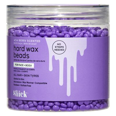 Sliick Hard Wax Beads for Sensitive Skin Acai Berry, Stripless Waxing Beads for Face & Body Hair Removal, 8 oz
