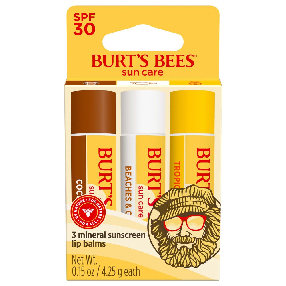 Burts Bees SPF 30 Lip Balm, Island Getaway - Coco Loco, Beaches & Cream, Tropic Like It's Hot, Water-Resistant Sun Care, Natural Origin Lip Treatment, 3 Tubes, 0.15 oz