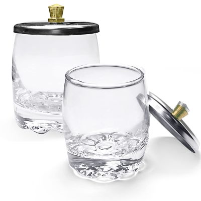 Crystal Disinfection Glass Cup Acrylic Liquid Powder Dappen Dish with Stainless Steel Metal Lid Glassware Tool For Nail Art Pack of 2 (HJ-NAPB028-2pcs)