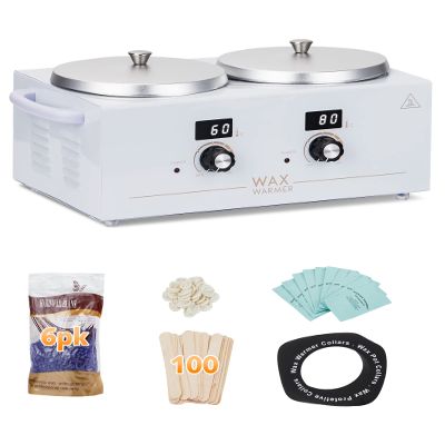 Double Wax Pot Warmer Professional - At Home Waxing Kit Digital For All Hair Types - Eyebrow, Facial, Bikini etc. (White Double Pot)