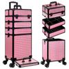 AROUS 5 in 1 Rolling Makeup Train Case Cosmetology Case on Wheels Large Cosmetic Organizer Travel Cart for Hairstylist Artist Nail Beauty Salon Barber,Pink view 2
