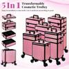 AROUS 5 in 1 Rolling Makeup Train Case Cosmetology Case on Wheels Large Cosmetic Organizer Travel Cart for Hairstylist Artist Nail Beauty Salon Barber,Pink view 3