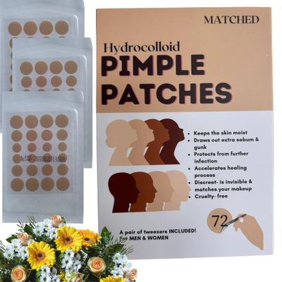 MATCHED Hydrocolloid Pimple Patches - Truly Invisible Pimple Patches - 3 Sizes, 72-Count(1 Pack )- Acne patches that match your skin tone & makeup - Acne Skincare (MONTREAL)