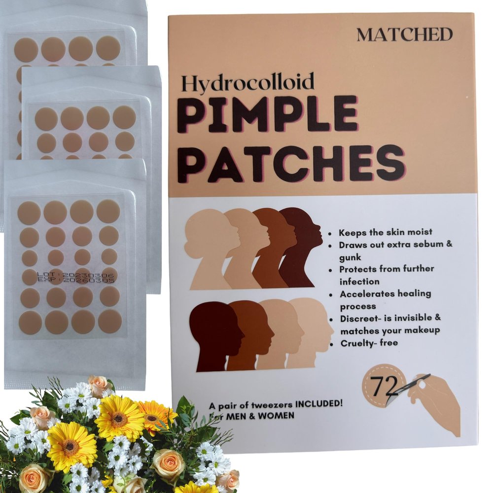 MATCHED Hydrocolloid Pimple Patches - Truly Invisible Pimple Patches - 3 Sizes, 72-Count(1 Pack )- Acne patches that match your skin tone & makeup - Acne Skincare (MONTREAL)