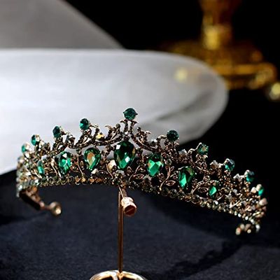 OOGHE Tiaras and Crowns for Women, Baroque Vintage Black Green Crystal Bridal Tiaras Crowns Pageant Diadem Rhinestone Veil Tiara Headbands Wedding Hair Accessories