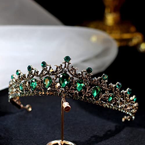 OOGHE Tiaras and Crowns for Women, Baroque Vintage Black Green Crystal Bridal Tiaras Crowns Pageant Diadem Rhinestone Veil Tiara Headbands Wedding Hair Accessories