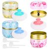 3 Pieces Body Powder Puff and Container, Baby Powder Container Floral Pattern with Large Fluffy Plush Puff Spoon, Baby Woman Loose Dusting Powder Tea Box for Home & Travel Use (Pink, Blue and Yellow) view 1