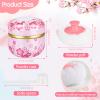 3 Pieces Body Powder Puff and Container, Baby Powder Container Floral Pattern with Large Fluffy Plush Puff Spoon, Baby Woman Loose Dusting Powder Tea Box for Home & Travel Use (Pink, Blue and Yellow) view 2