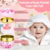 3 Pieces Body Powder Puff and Container, Baby Powder Container Floral Pattern with Large Fluffy Plush Puff Spoon, Baby Woman Loose Dusting Powder Tea Box for Home & Travel Use (Pink, Blue and Yellow) view 3