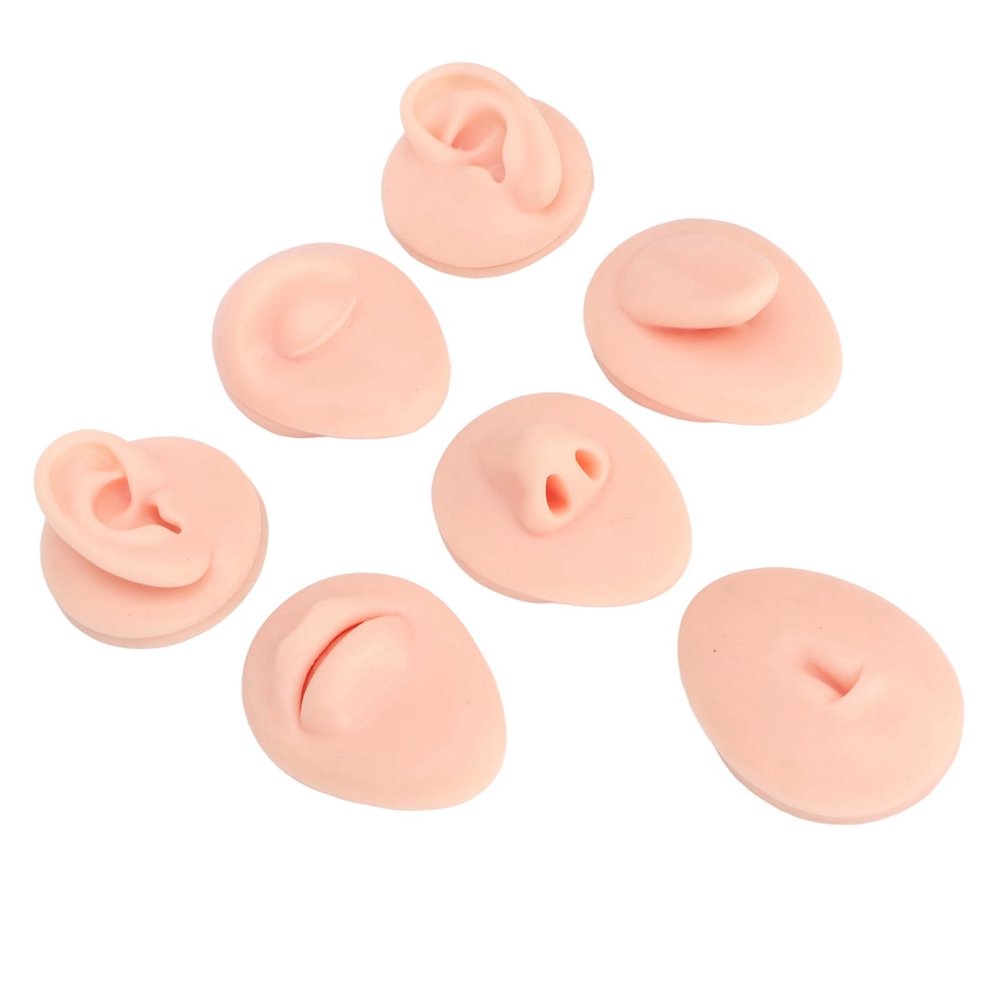 ANGGREK Individual Face Part Model, Silicone Body Piercing Model Soft Ear Mouth Nose Eye Tongue Navel Model with Display Rack for Piercing Practice (Light Skin Color)