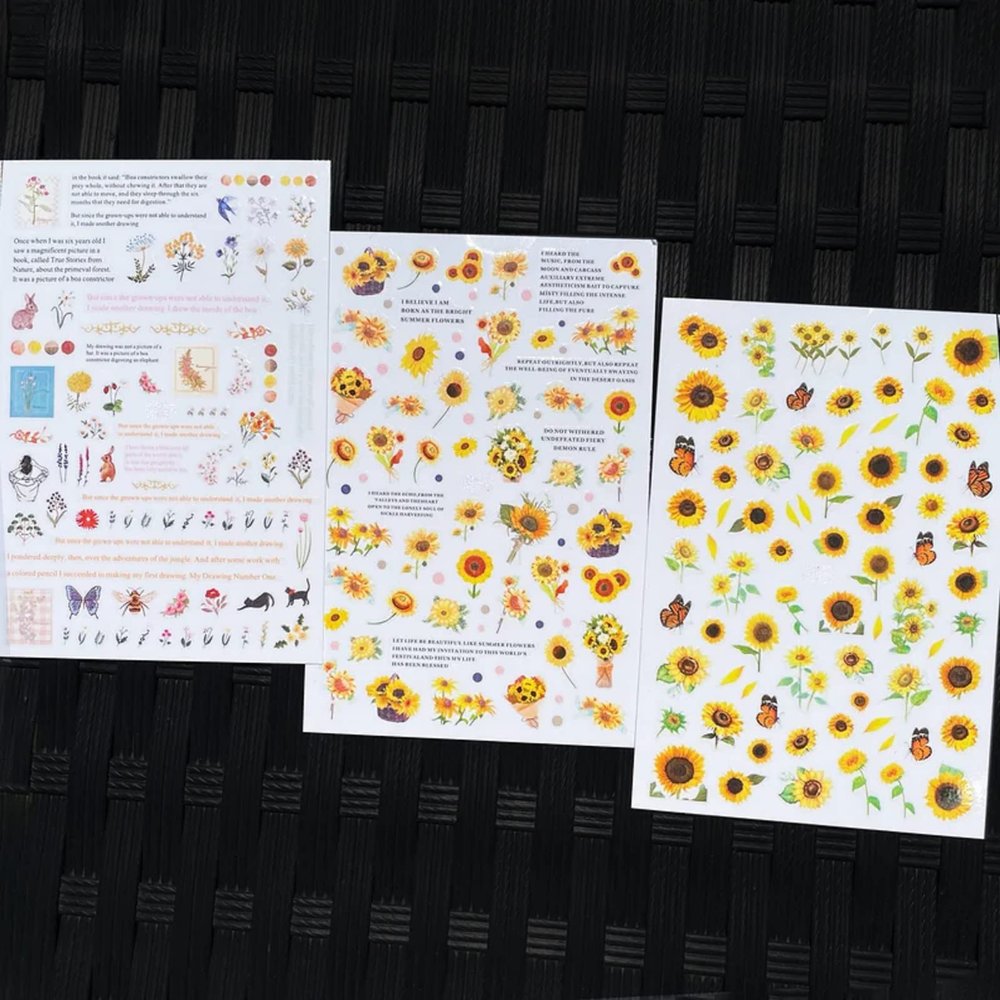 3 Sheets Sunflowers Daisy Spring Summer Nail Art Stickers, Self Adhesive Nail Decals, Floral Diary Sunflower Garden & Butterfly Nail Art, Each Sticker Measures Approximately 3.5 x 5inch.