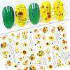 3 Sheets Sunflowers Daisy Spring Summer Nail Art Stickers, Self Adhesive Nail Decals, Floral Diary Sunflower Garden & Butterfly Nail Art, Each Sticker Measures Approximately 3.5 x 5inch. view 4