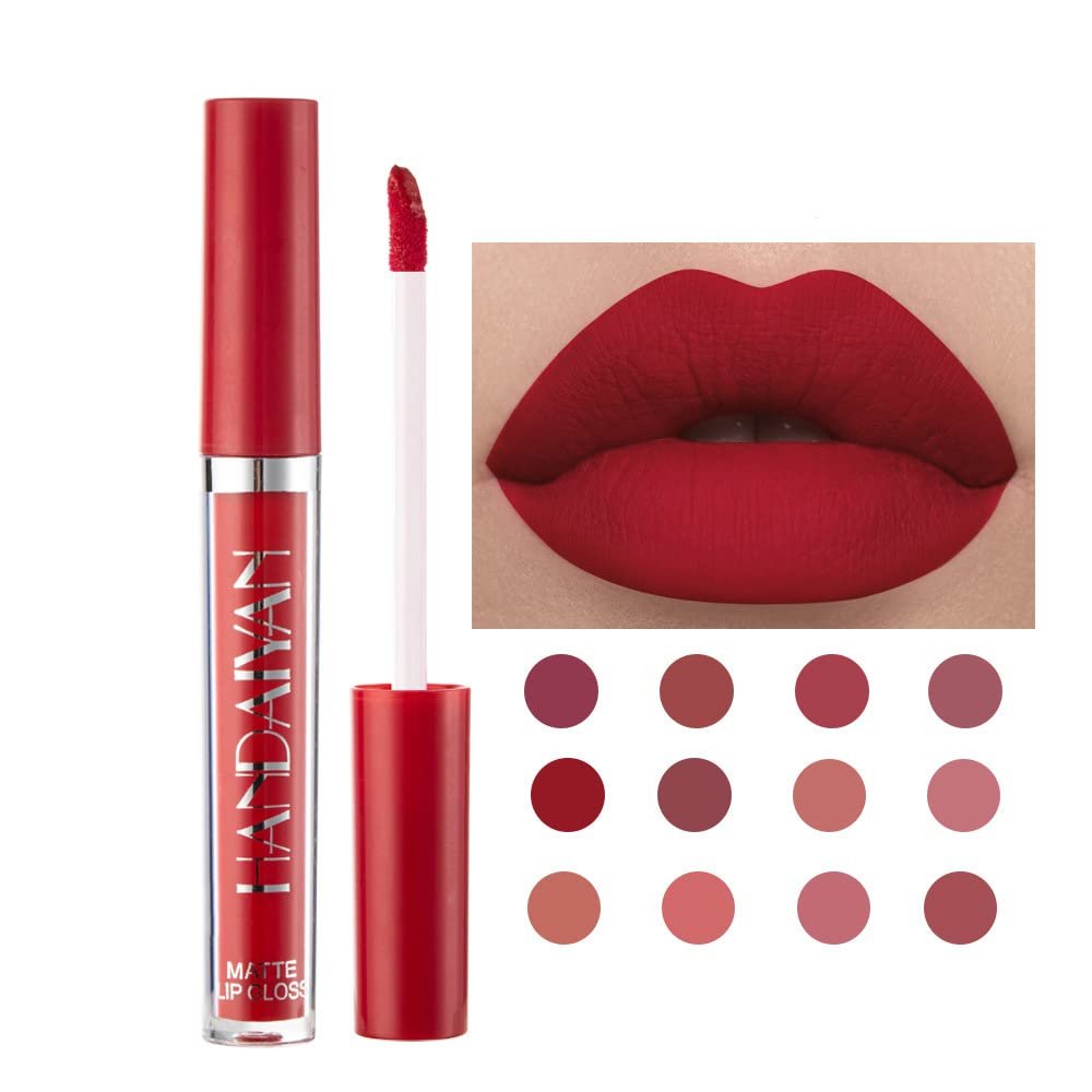 HANDAIYAN Long lasting Matte Liquid Lipstick colorful lipstick set Waterproof and Sweatproof Matte Super Long Lasting Velvet Lipstick Rich and Delicate Lipstick Gift Box Set nude red lipstick (12#)